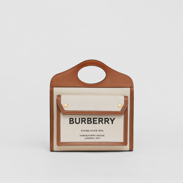2020SS BURBERRY(バーバリー ポケットバッグ コピー)ミディアム ツートン キャンバス&レザーバッグ
